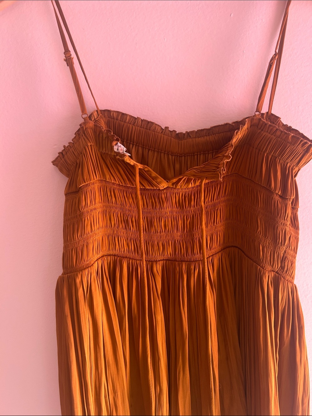 Free People Rust Orange Smocked Mini Dress with Spaghetti Straps - Picture 4 of 5